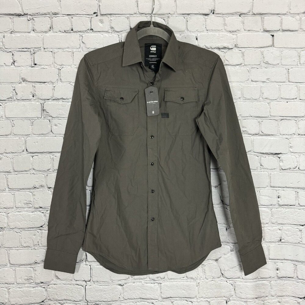 G Star Raw Mens Correct Landoh Slim Shirt XXS L/S Atton Stretch Poplin Carbide